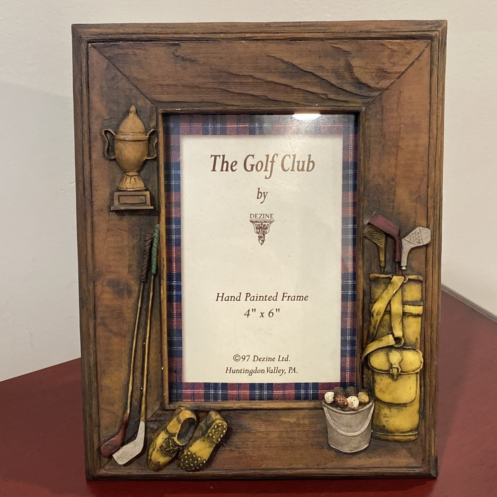 1997 The Golf Club by Dezine Hand Painted Picture Frame 4" X 6" Velvet Backing